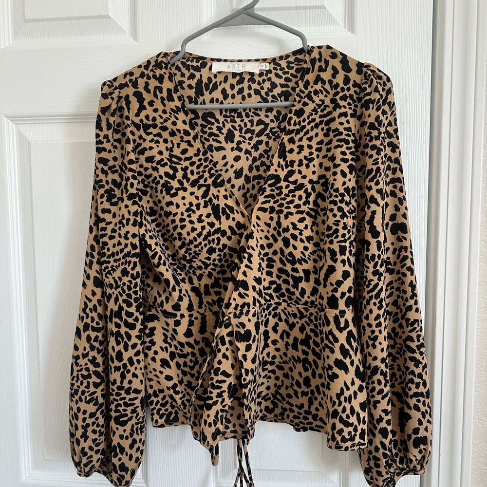 Astr Animal Print Wrap Blouse
